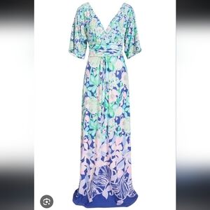 Lilly Pulitzer Floral V-Neck Maxi Dress in Blue, Mint & Pink